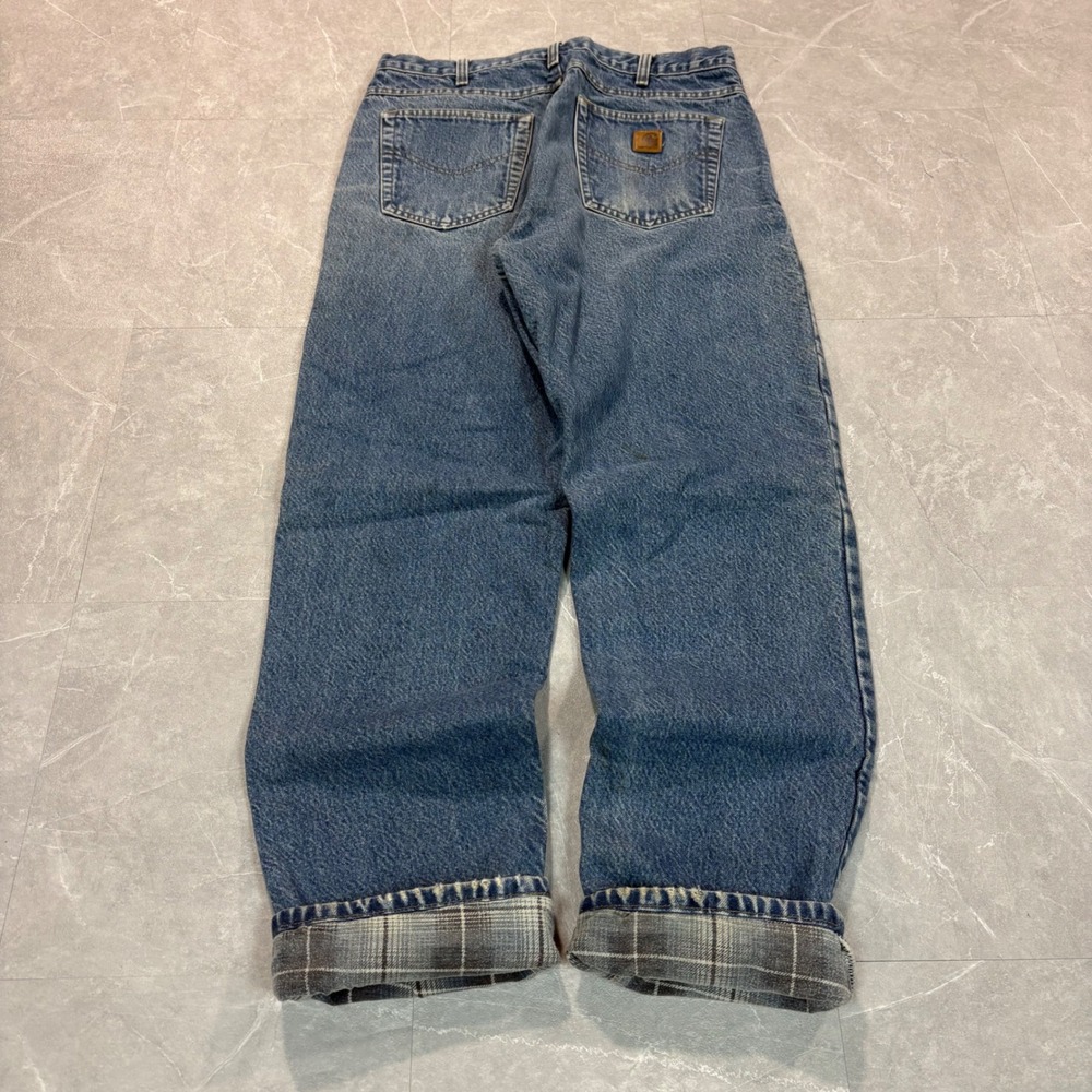 Carhartt B21 DST Flannel Lined Relaxed Fit Work Jeans Blue Denim Mens 34x34